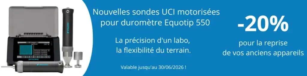 Bandeau descriptif de la promotion de lancement des sonde UCI motorisées de l'Equotip 550