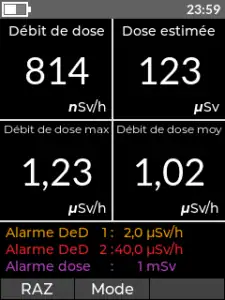 Capture d'écran de l'appareil de radiologie Radiametre ICE